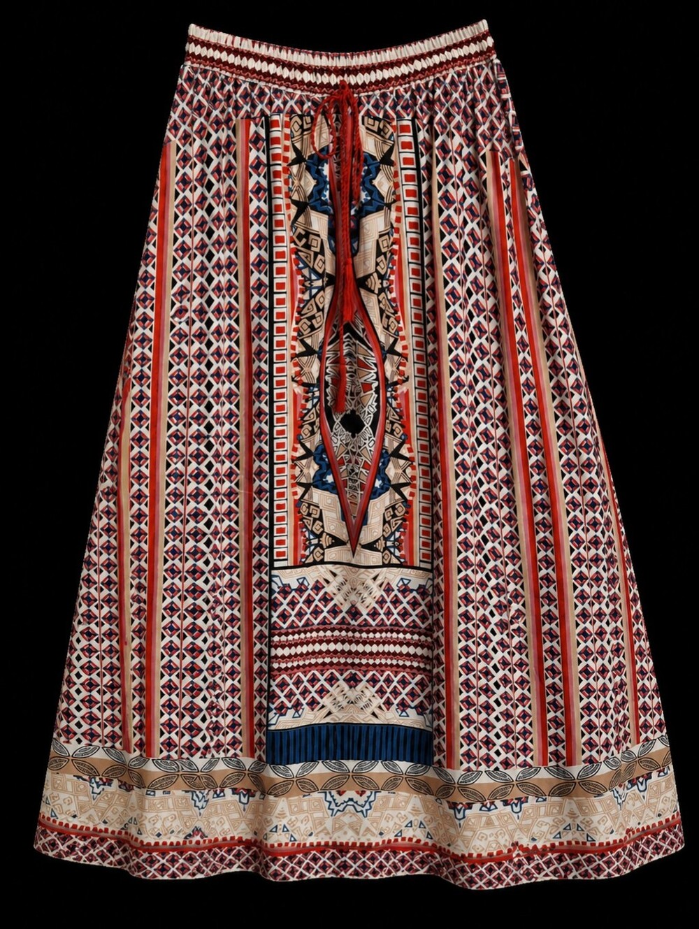 Mix Nouveau Boho Southwestern Tribal Print A-line Maxi Skirt Women Size Large - Picture 3 of 16